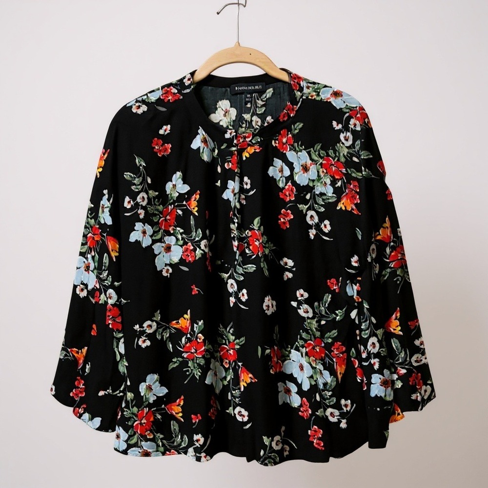 Banana Republic Blouse Floral Bell Sleeve Black Botanical Print Medium Boho M‎